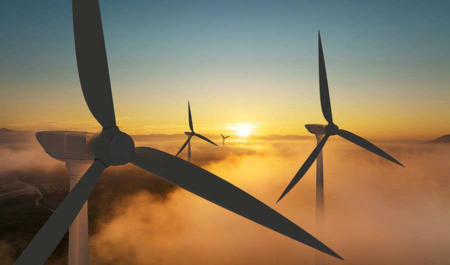 Wind farm at sunset