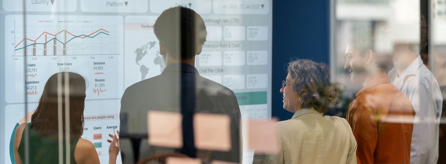 People discussing data in office