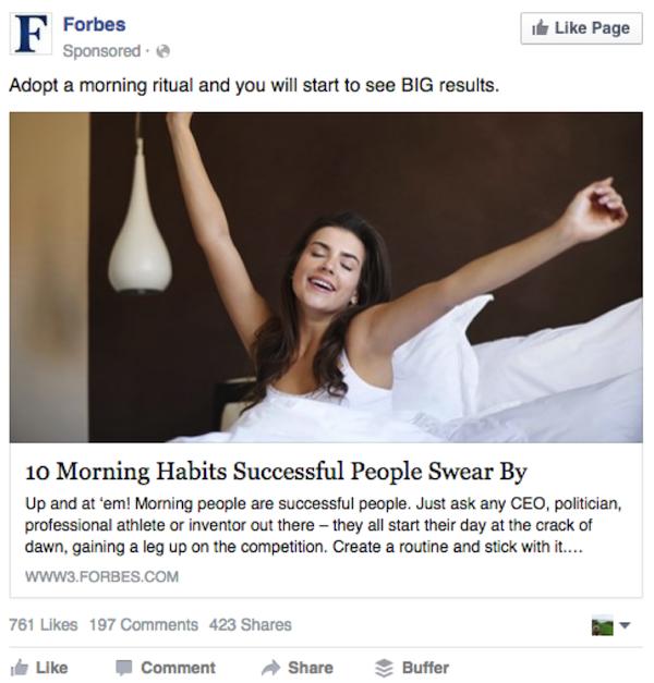 Facebook promoted post example